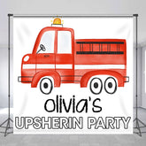 Aperturee - Upsherin Party Fire Truck Custom Birthday Backdrop